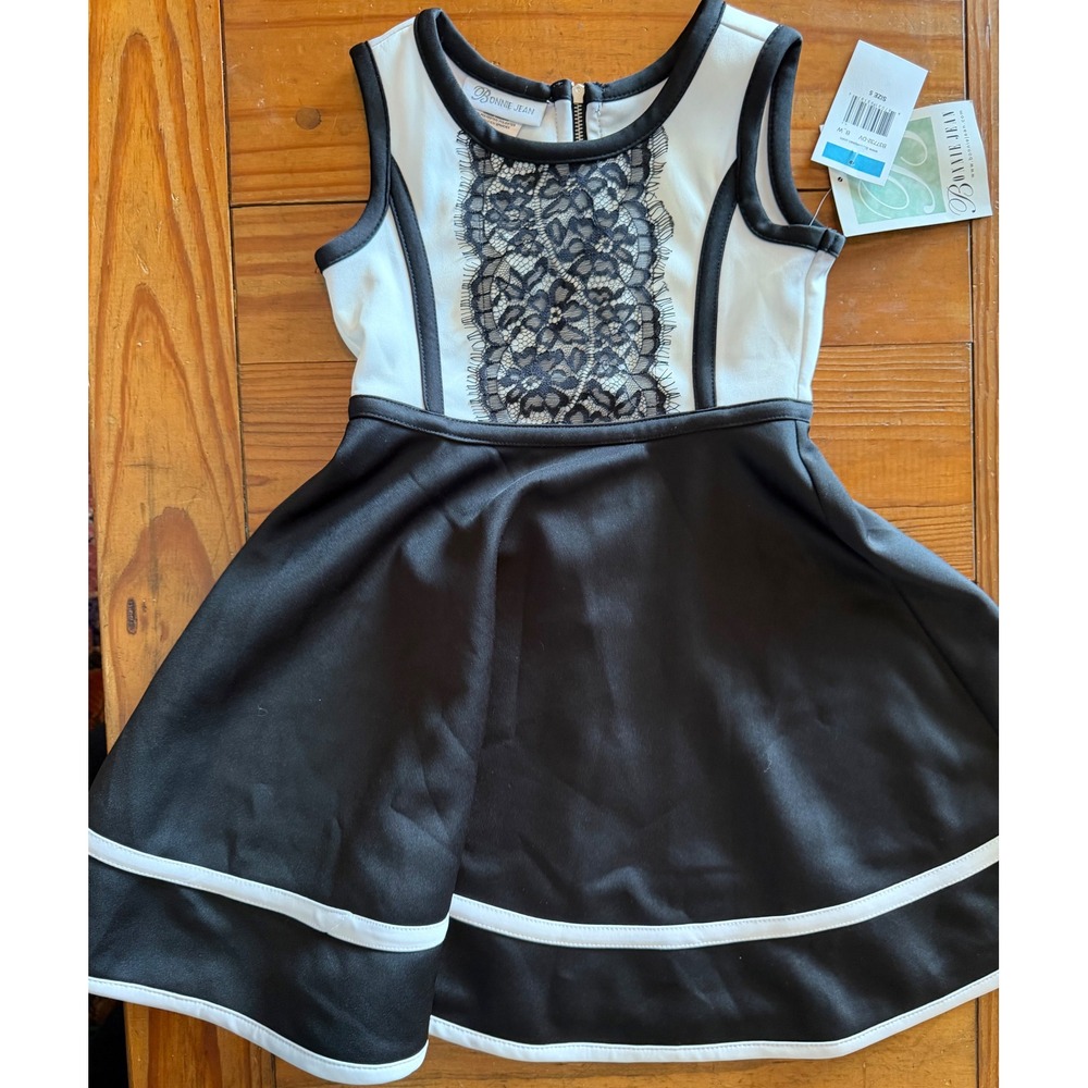 Bonnie Jean Size 5 NWT Girls Black White Lace Fit Flare Party Dress